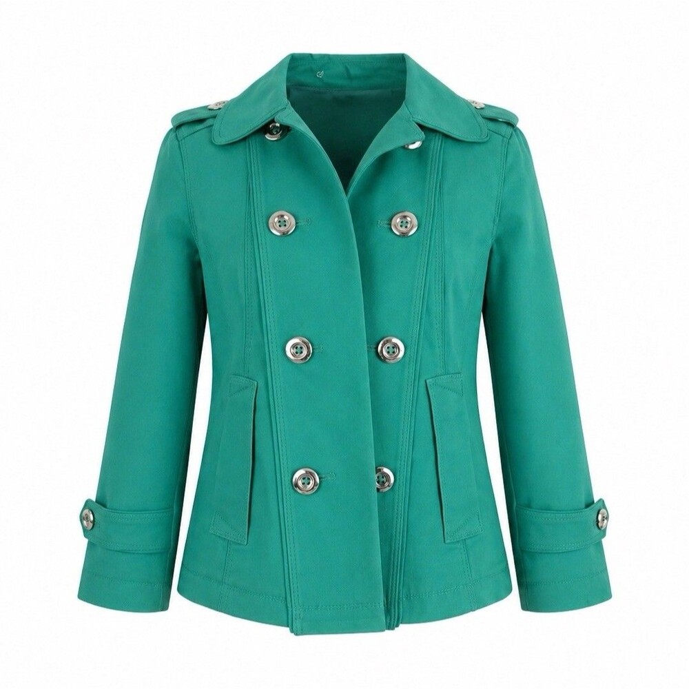 WHITE HOUSE BLACK MARKET Green Teal Pea Coat Jacket Double-Breasted Button Sz 0P